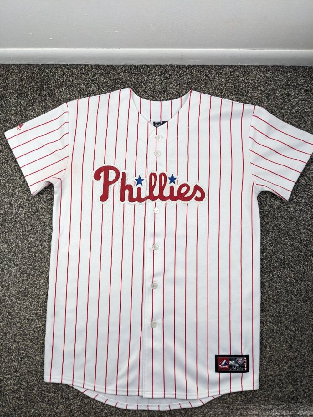 Cole Hamels Philadelphia Phillies Jersey Majestic Sewn White Mens Small *Flaw